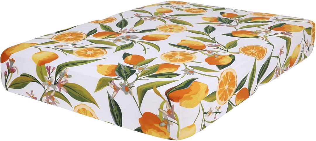 hyha Printed Couch Cushion Covers, Floral Sofa Covers Washable for 2 Cushion Couch, Stretch Pattern Outdoor Cushion Covers for Patio Furniture with Elastic Bottom(Medium, Lemon) (Orange)