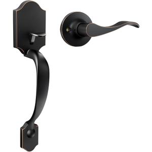 Haidms Front Door Handle Oil-Rubbed Bronze, Entry Door Lock and Reversible Handle Lever,Single Cylinder Door Handle Set with Lower Half Lever for Left and Right Hand Door