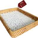 Rattan Rectangle Tray with Mother of Pearl Inlay Unique Decorative Rattan Serving Tray for Coffee Table, Bathroom Vanity, Perfume & Nightstand Ideals for Housewarming (White 11.8")
