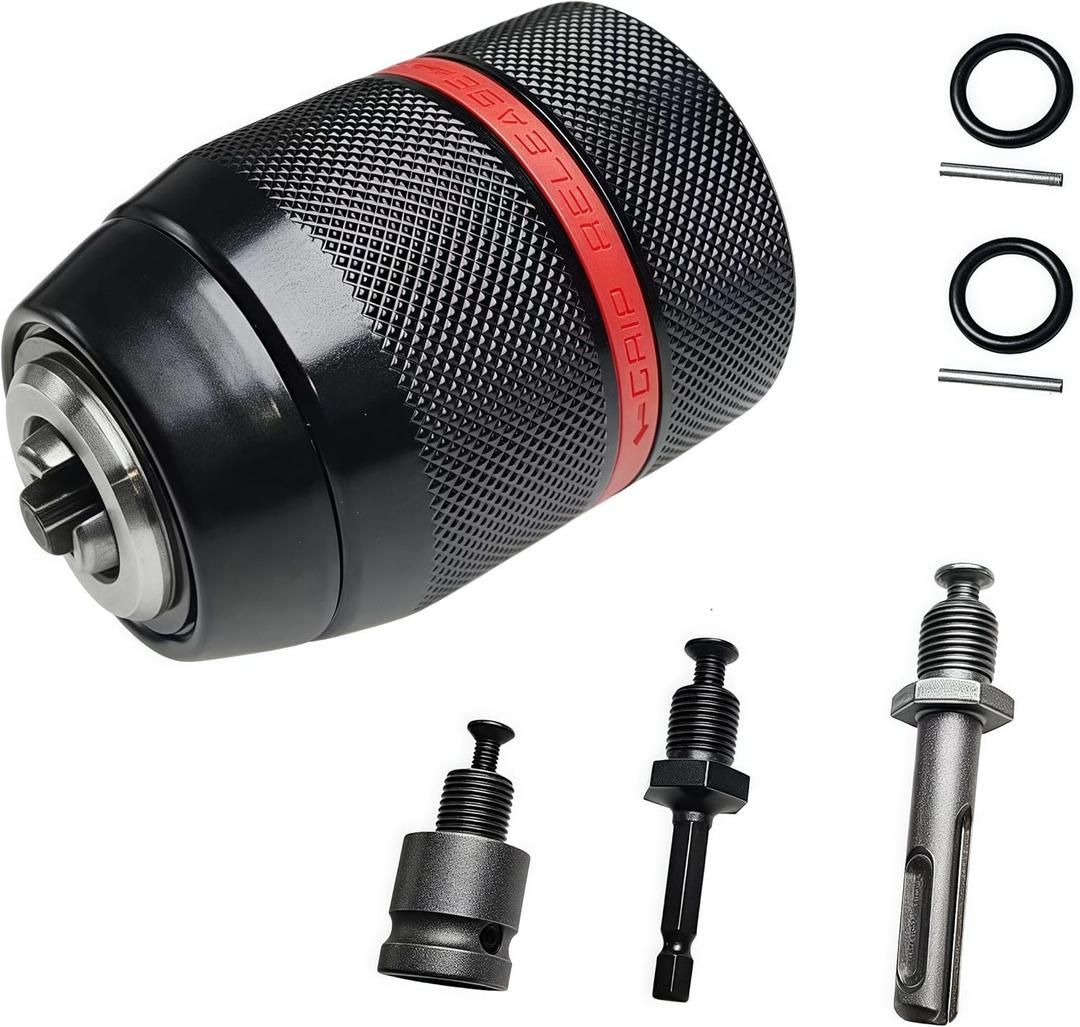 Drill Chuck Adapter Keyless Replaces for Millwaukeeii Hand Drill Impact Driver 1/2-20UNF Mount 1.5-13mm Clamping Self-Tighten Drill Chuck 3/8" SDS-Plus Shank 1/2" Impact Wrench Adapter 1/4" Hex Shank