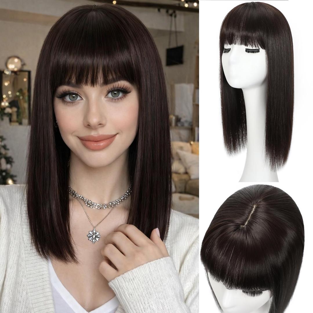 Sakuraaa Hair Toppers for Women with Thinning Hair 14inch Toppers With 6.5 6.5" Large Base Long Straight Layered Premium Synthetic Hair Pieces