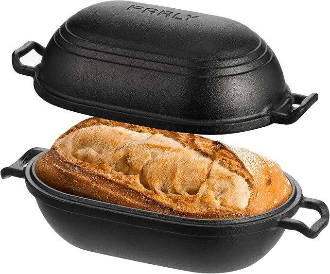 FRRLY Cast Iron Loaf Pan with Lid Bread Baking Pan for Sourdough, PreSeasoned Oval Dutch Oven, 9 x 54/5 Inch Loaf Pans for Homemade, Heavy Duty with Even Heating