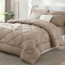CozyLux Comforter Set Khaki - Bed in a Bag Queen Size 7 Pieces, Luxury Soft Bed Set for All Seasons, Bedding Set with Down Alternative Comforter, Sheets, Pillowcases & Shams.102×90