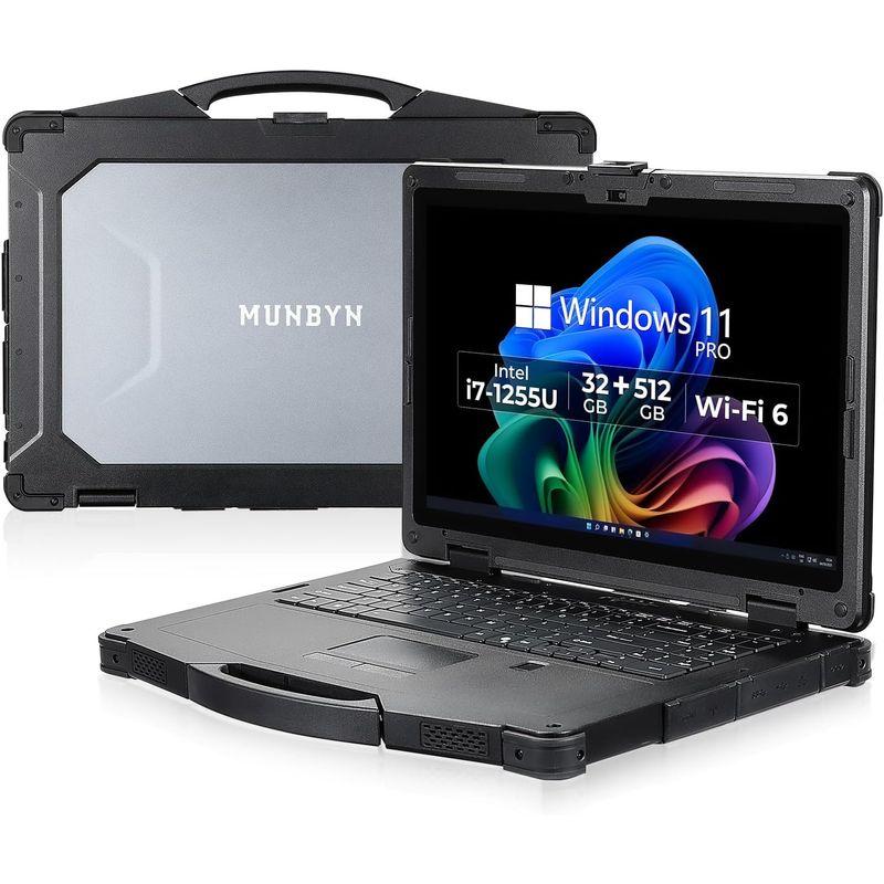 MUNBYN High-End Rugged Laptop IRX17, 15.6" Windows 11 Pro, Intel i7-1255U, 32GB DDR5+512GB SSD, 1000 Nits Sunlight Readable, Wi-Fi 6, IP65 Heavy Duty Laptop, Dual Batteries, 2Y Protection(New)