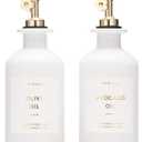 HOMCDALY Olive Oil Dispenser for Kitchen, 11.8oz Glass kitchen Dispenser Bottle, Gold Oil&Vinegar Cruet Set, Leakproof Oil Containers for Cooking| Set of 2 (11.8oz  Gold) (White&Gold Spout+Tray)