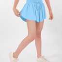 Girls Butterfly Shorts Flowy Shorts with Pocket 2-in-1 Dance Athletic Shorts for Girl 7-14 Years (Blue)