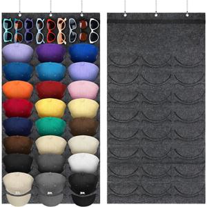 Hat Organizer Racks for Baseball Caps and Sunglasses, Hat Rack for Wall, Sunglass Organizer 24 Pockets 9 Holes(Gray)
