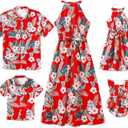 PATPAT Family Hawaiian Matching Outfits Mommy and Me Outfits Caribbean Vacation Summer Tropical Halter Sundresses and Shirts (Red, M)
