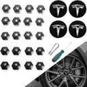 ROCCS Compatible with Model 3 S X Set Aero Wheel Cap Kit, Center Logo Emblem Modification Hub Cover with Cap Lug Nut Cover, Black+Silver