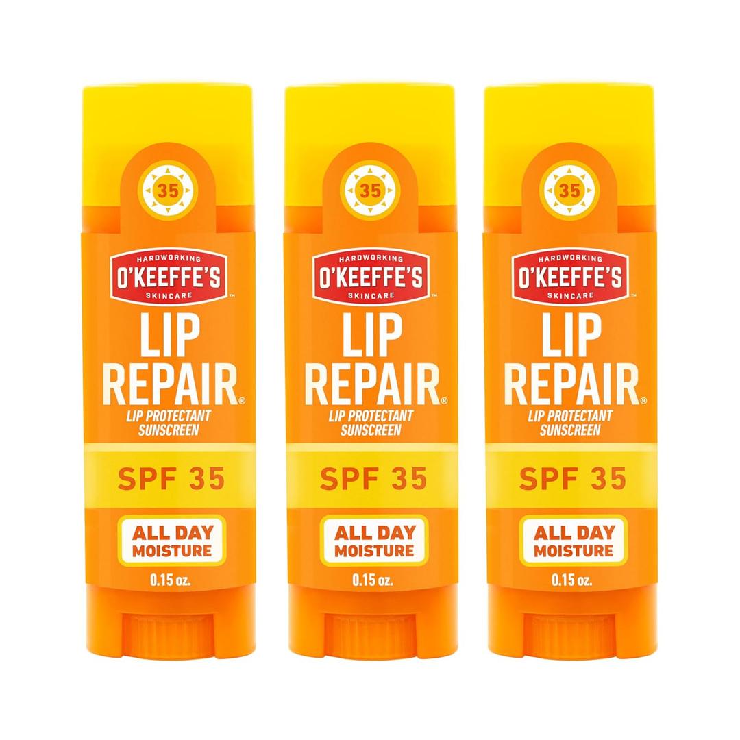 O'Keeffe's Lip Repair SPF 35 Lip Balm - Stick (3 Pack) - Sun-Safe Moisturizer for Extremely Cracked, Dry Lips