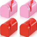 Frienda 4 Pcs Valentines Mini Mailbox, 5 x 3 Inch Mini Tinplate Tins Containers with Lids for Cards Cookie Candy Storage Playhouse Decorations, Small Boxes for Party Gifts (Red,Pink)