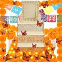 76 Pcs Dia De Los Muertos Decorations Set Ofrenda Altar Wooden Shadow Box Day of The Dead Banners Light up Marigold Mexican Papel Picado Butterfly Hanging Garlands for Altar Decor Supplies