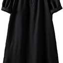 Minibee Women's Cotton Linen Dress Short Sleeve Midi Casual Tunic Dress with Pockets Black, Size: 2XL