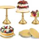 3 Pcs Cake Stand with 20Pcs Cakeboard Round, Cake Stand Set Disc Diameter 8" 10" 12", Perfect Dessert Table Display Set, Cupcake&Cake Stands for Party, Wedding, Birthday (Gold)
