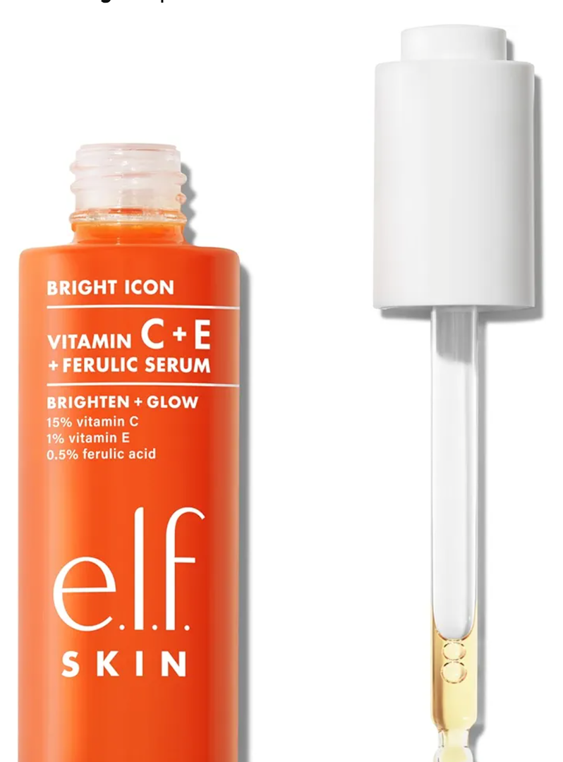 e.l.f. SKIN Bright Icon Vitamin C + E + Ferulic Serum, Brightening & Soothing Face Serum, Helps Even Skin Tone, Vegan & Cruelty-Free, 1 fl oz