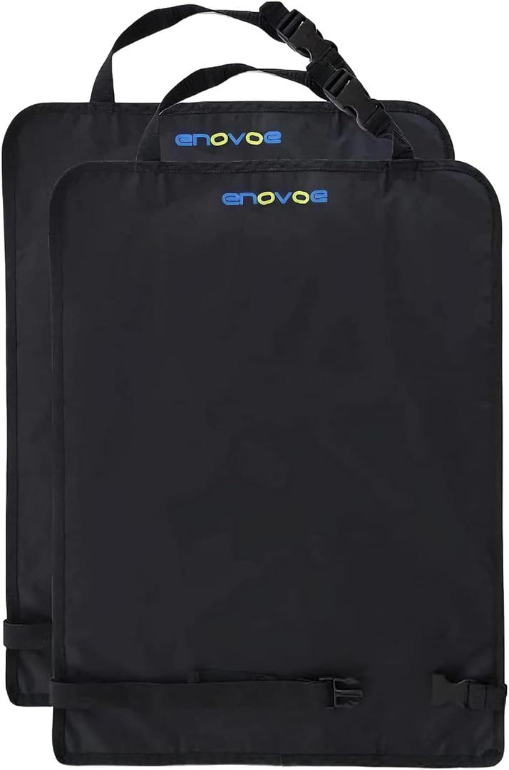 Enovoe Kick Mats Protector for Child - 2 Pack - Premium Quality Car Seat Back Cover Offers Waterproof Protection of Your Upholstery from Mud and Scratches - Seat Back Kick Protector for Kids (Black)