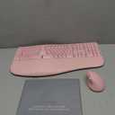 MEETION Wireless Ergonomic Keyboard and Mouse Combo, 2.4G Cordless Split Keyboard with Cushioned Palm Rest, Rechargeable Vertical Mouse, Natural Typing Full Size Keyboard, Windows/ Mac Pink