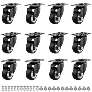 1.5" Casters Set of 12 Heavy-Duty Industrial Caster Wheels Double Ball Bearing Swivel PU Casters Noiseless for Workbench, Furniture, Plate Castors Black