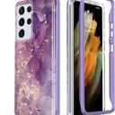 Esdot for Samsung Galaxy S21 Ultra Case,Military Grade Passing 21ft Drop Test,Rugged Cover with Fashion Designs for Women Girls,Protective Phone Case for Galaxy S21 Ultra 6.8" Glitter Purple Marble