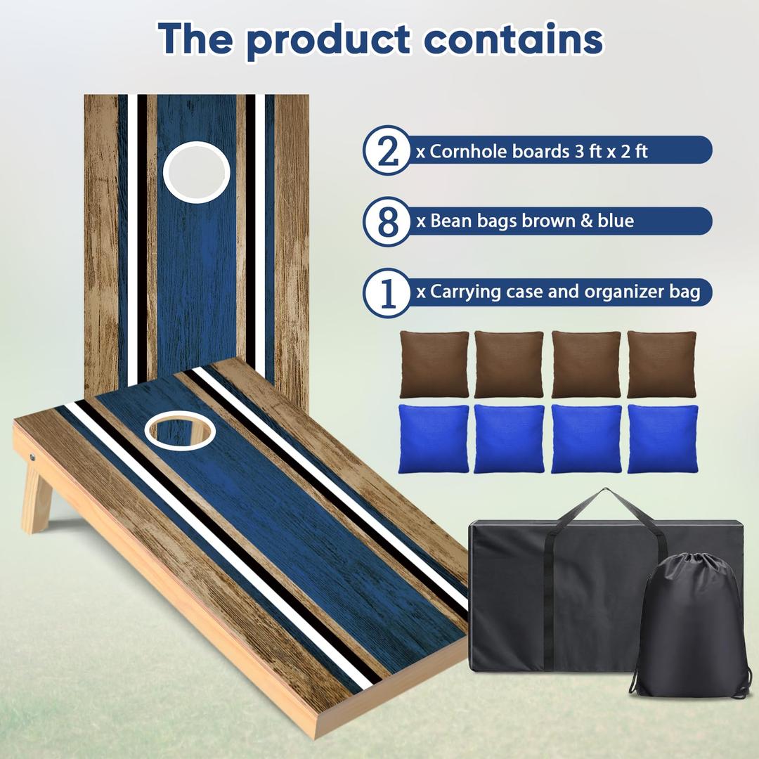 Boards Set - Regulation Size 4x2/3x2ft Solid Wood Corn Hole Game Set with 8 Bean Bags and 2 Boards - Perfect for Outdoor Game, Family Gatherings, Lawn and Travel, Bean Toss Game