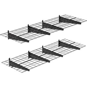 2-Pack 2x6ft Garage Wall Shelving, 24"x72" Shelf Storage Rack Floating Shelves Wall Mounted, Heavy Duty Storage Shelves, 800lbs Load Capacity, with 16 Hooks for Garage Organization, Black