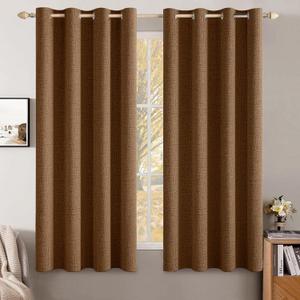 MIULEE Linen Curtains for Bedroom 100% Blackout Thermal Insulated Brown Grommet Room Darkening Curtains & Drapes Fall Decor for Living Room Nursery 52 x 63 Inch (2 Panels)