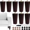 TURSTIN Set of 8 Furniture Legs 6 Inch Square Solid Wood Couch Legs Replacement Sofa Legs Mid Century Furniture Feet for Armchair Bed Dresser Cabinet Include Installation Hardware, Brown