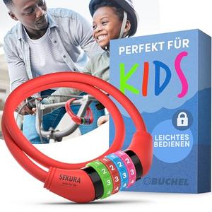 Büchel Bike Locks Cable for Kids - Colorful & Keyless - Secure Your Child's Bike - Easy-to-Use Bicycle Accessory, High Security 5 Digit Resettable Combination Coiling Bicycle Lock, Anti Theft