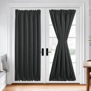 Deconovo Blackout Door Curtain for Glass Doors & Sidelights, Thermal Insulated Privacy Panel with Dual Rod Pockets & Adjustable Tieback, MachineWashable Curtain (54W x 80L, Dark Grey, 1 Panel)
