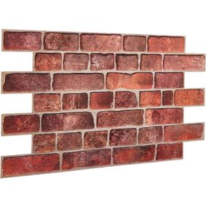 3D Faux Brick Wall Panels 37.8 x 18.9 - 10 Sheets, Covers 4.6 sqm / 49.6 sq ft - Decorative Artificial PVC Wall Panels for Cladding - Kitchen, Living Room, Bedroom, Office - Deep Red Brick