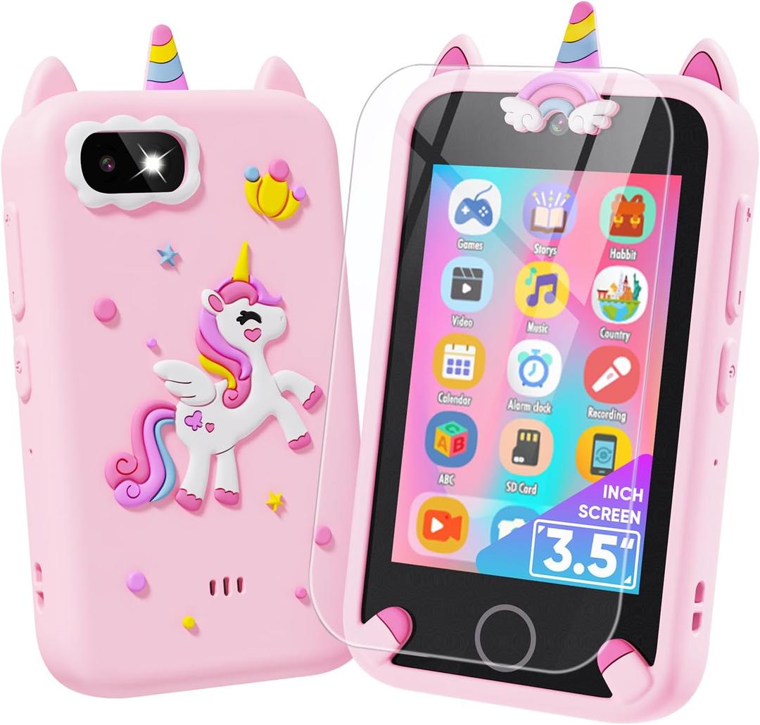 Kids Smart Phone 3.5'' Touchscreen Girls Toys Age 6-8 with Dual Camera for Kids Toys for Age 3 4 5 7 6 8-10 Year Old Girl Christmas Birthday Gifts, Music Player, Habit Tracker, Games Card (Pink)