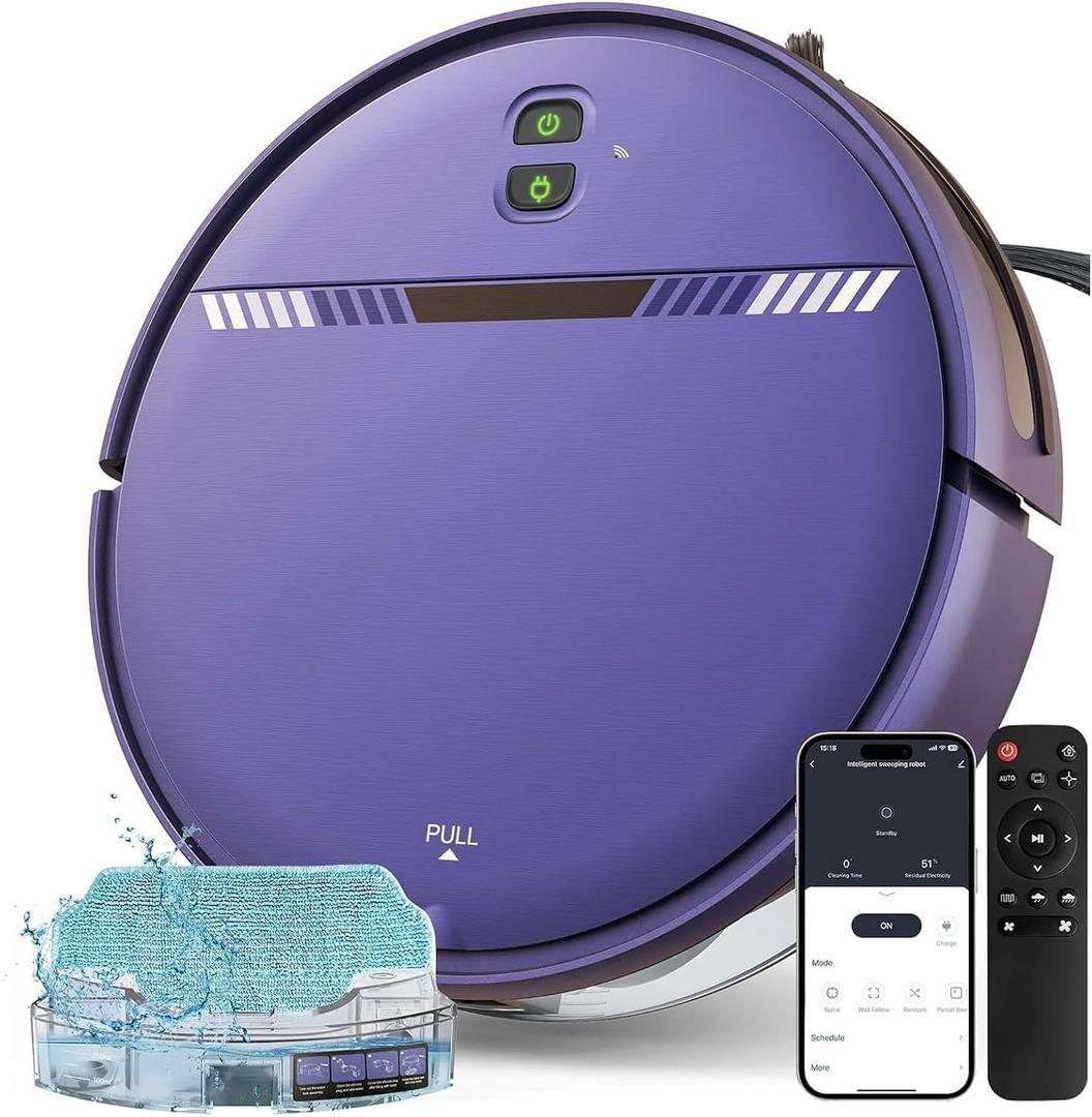 Robot Vacuum and Mop Combo, Automatic Slef-Cleaning Robotic Vacuum Cleaner for Pet Hair, Smart 2 in 1 Mopping Robot Vacuum with Schedule, WiFi/App/Voice, Slim, Ideal for Hard Floor, Carpet