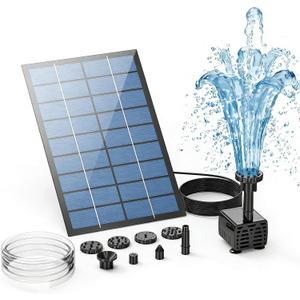 AMZtime Solar Fountain Pump with Separate Solar Panel, 2.5W Solar Water Pump with 6 Nozzles and 10ft Cable, Outdoor DIY Solar Powered Water Fountain for Bird Bath, Garden, Fish Tank, Pond, Patio
