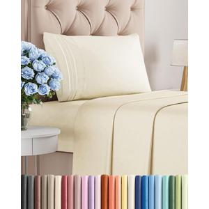 Twin Size 3 Piece Sheet Set - Comfy Breathable & Cooling Sheets - Hotel Luxury Bed Sheets for Women & Men - Deep Pockets, Easy-Fit, Extra Soft & Wrinkle Free Sheets - Off White Oeko-Tex Bed Sheet Set