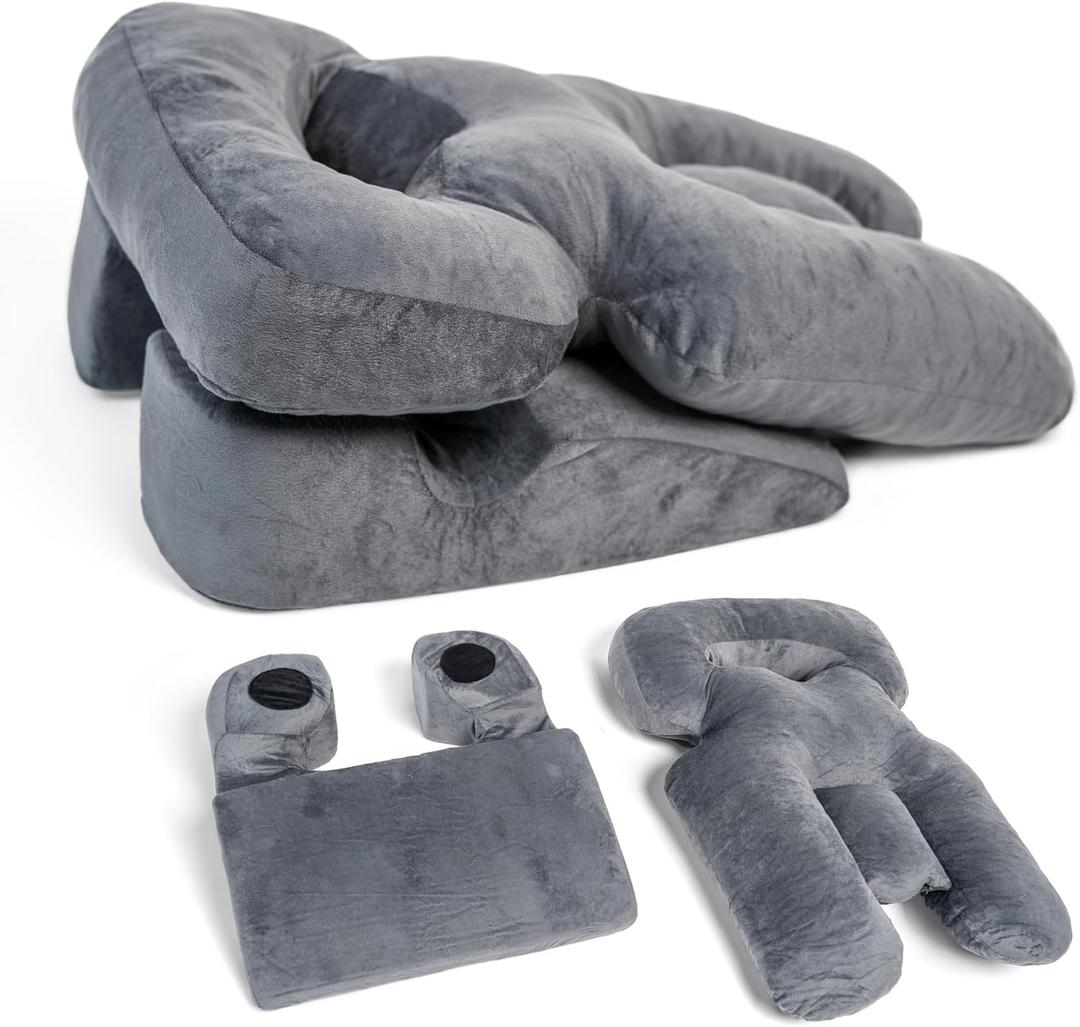 Zomaple Face Down Pillow for Sleeping & Recovery After BBL, Vitrectomy, Retinal & Eye Surgery - Patented Facedown Pillow with Gel Pack is Prone Home Massage Bed Equipment - Ideal for Stomach Sleepers (Grey)
