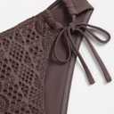 ZAFUL Women's Halter Triangle Bikini Set Crochet Boho Floral Swimsuit Cut Out Tie Side Two Piece Bathing Suit (Brown, M)