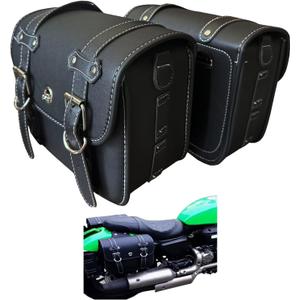 Faux Leather Motorcycle Saddlebags with Lock fit Softail, Scooter Powersports & Cruisers, Throw Over Saddle Bags for Daily Commute or Long Trips 12.2x5.12x9.84"