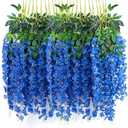 Wisteria Hanging Flowers, 24 Pack Artificial Wisteria Vines Fake Garland Silk Flower String for Wedding Party Garden Outdoor Greenery Home Wall Decoration (24pcs Royal Blue)
