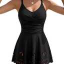 Womens Tankini Swimsuits Tummy Control Bathing Suit Twist Front Cutout Swim Dress with Bikini Bottoms (Black, S)
