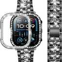 SUPOIX Compatible with Apple Watch Band 49mm + Case, Women Jewelry Bling Diamond Metal Bands & 2 Pack Protective Cover Cases for iWatch Ultra(Black)