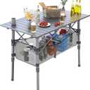 Portable Camping Table with Adjustable Height Legs, Lightweight Aluminum Roll-up beach tables for sand foldableFolding Picnic Table Large Storage Basket for Outdoor camping (Black, Medium 37")
