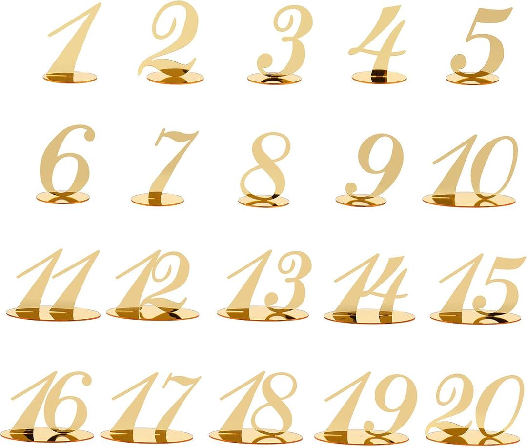 Acrylic Table Numbers 1-20 Decoration Gold Numbers With Stand Base for Wedding & Party Double Sided Mirrored