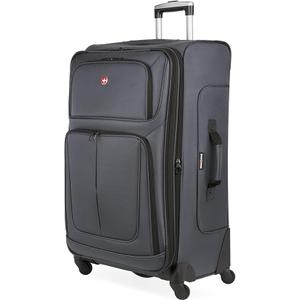 SwissGear Sion Softside Expandable Luggage – Large Checked Suitcase with 360 Degree Wheels & Retractable Handle – 29 Inch, Perfect for 7-9 Night Trips – Dark Gray