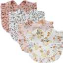 4 PACK Solid Muslin Baby Drool Bibs Set for Unisex Boys Girls Cotton Adjustable Teething Feeding Drooling Bibs