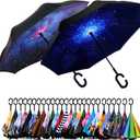 SIEPASA 49/56 Inch Inverted Reverse Upside Down Umbrella, Extra Large Double Canopy Vented Windproof Waterproof Stick Golf Umbrellas with C-shape Handle. (Galaxy & Starry, Pack of 2)