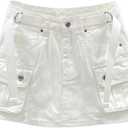 Kinghua Womens Mini Cargo Skirt Low Waist Y2k Short Denim Jean Skirt (Small, White)