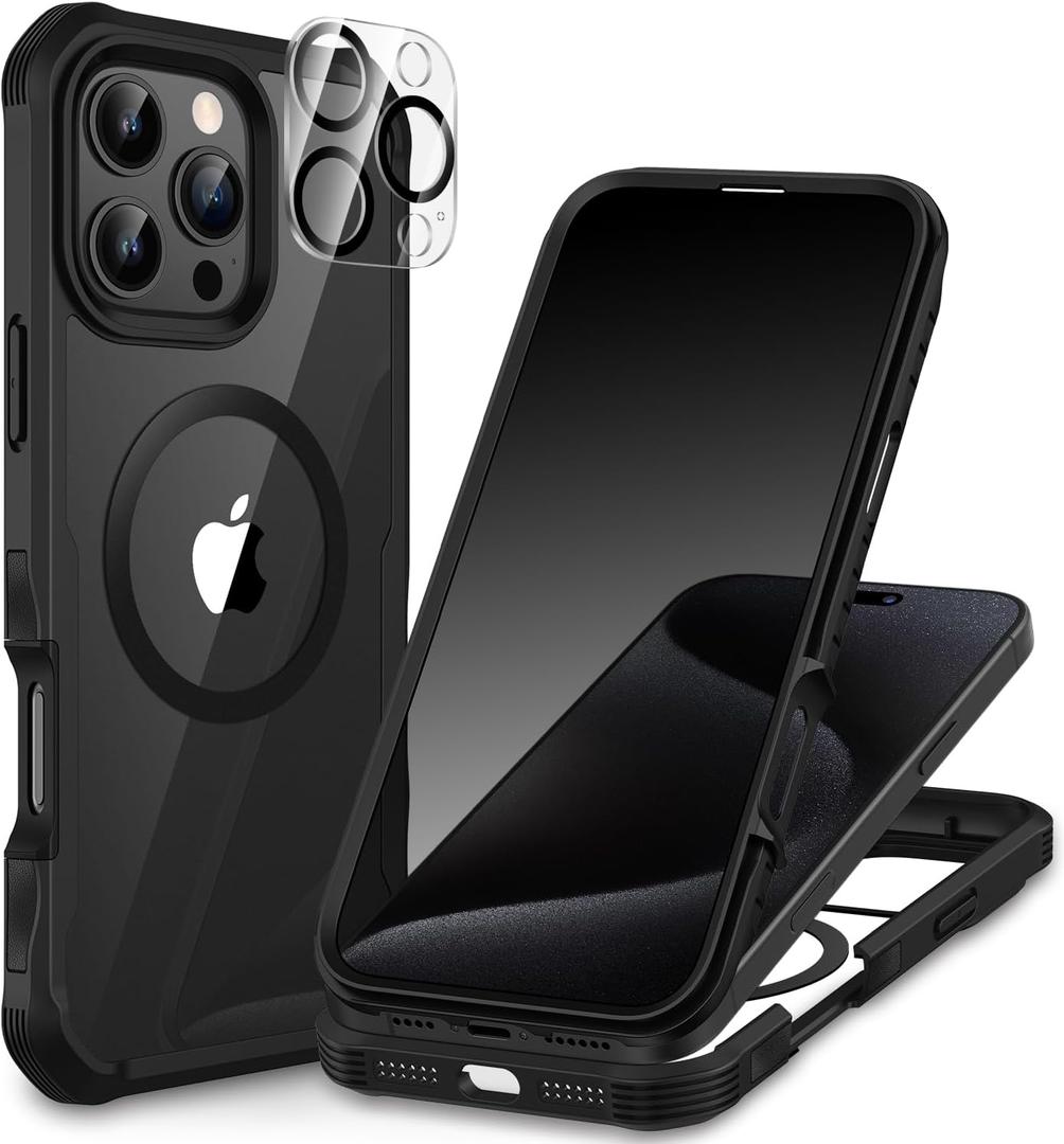 CENHUFO Magnetic Privacy for iPhone 16 Pro Case [Compatible with Magsafe] Full Body Phone Case Built-in 9H Tempered Glass Privacy Screen Protector and Camera Lens Cover, Shockproof Bumper - Black