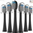 6 Pack Replacement Replacement Brush Heads for   Flossing Toothbrush Compatible with Sonic Fusion SF01/SF02 and Sonic Fusion 2.0 SF03/SF04 Black with Caps