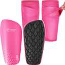 Northdeer Soccer Shin Guards for Kids Adults. Sleeves with Optimized Insert Pocket - Protective Soccer for Boys Girls Men (S (under 4'7"), Shin Pads 1 Pair + Sleeves 1 Pair, Pink)