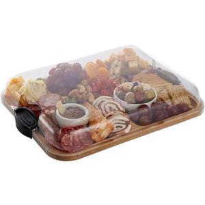Farberware Build-A-Board Bamboo Cutting Board with Built-In Compartments & Clear Locking Lid, Black Handles Charcuterie, Snack Tray, Food Prep and Serving Platter